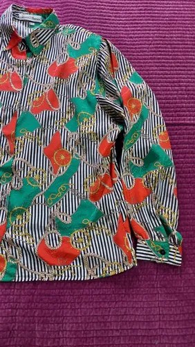 Camisa Blusa Vintage Donna Karan Timon Consultar Stock Verde Estampado Vintage Con Motivos (cadenas - 2