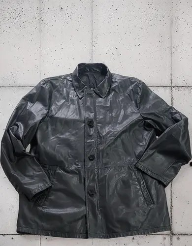 Campera Reversible Cuero Engomado Impermeable Consultar Negro L Liso