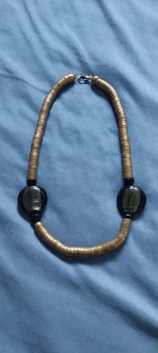 Collar Ruatico Bronce Y Vidrio Tipo Murano Consultar Stock Dorado