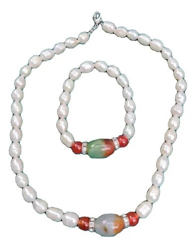 Conjunto Collar Pulsera Perla Río Ágata Consultar Stock Naranja Oscuro