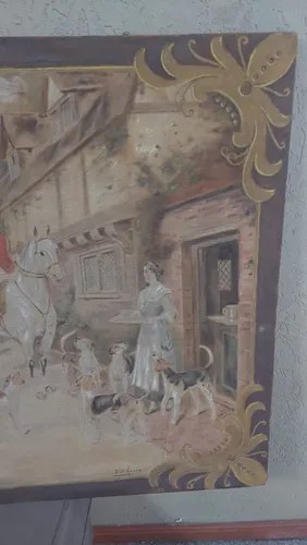 Cuadro Antiguo Escena Cacería Inglesa Firmado Consultar Stoc - 6