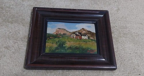 Cuadro Óleo Paisaje Montañas Firm Navarro Consultar Stock Verde Oscuro Marrón Oscuro