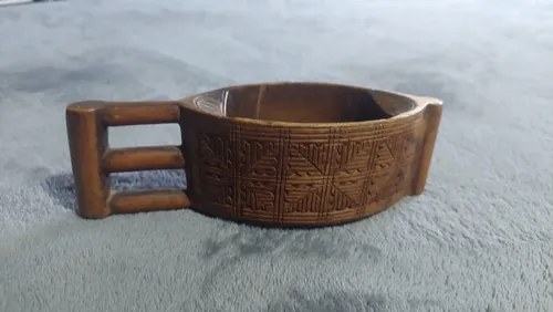 Cuenco Taza De Boda Tradi. Madera Yugoslav Consultar Stock Madera / Marrón Grabado Geométrico