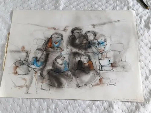 Dibujo Tinta Fernando Prada C. En Papel Doble Consulta Stock