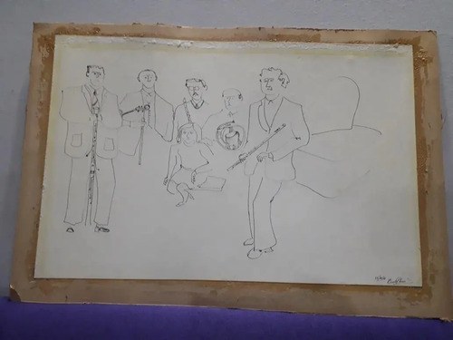 Dibujo Tinta Músicos 1971 Ilegible Consultar Stock