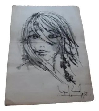 Dibujo Tinta Sobre Papel Mujer. Miguel... Consult