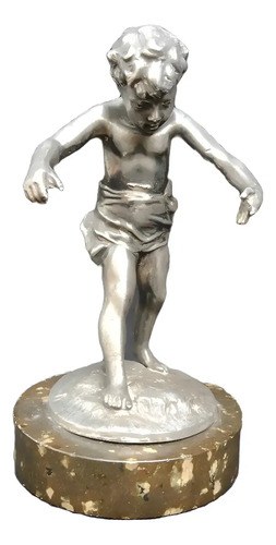 Figura Antigua Niño Metal Plateado Marmol Consultar Stock Metal