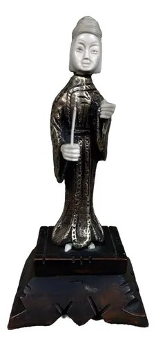 Figura Geisha Bronce Y Hueso Oriental Consultar Stock Dorado