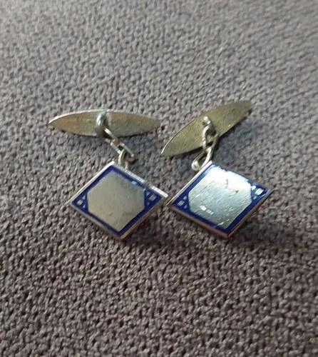 Gemelos Plata Esmalte Azul Iniciales Consultar Stock Plateado - 4