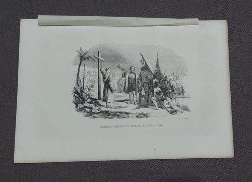 Grabado Desembarco De Colon 1869 Lacosteconsultar Stock