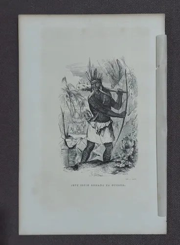 Grabado Indio Traje Guerrero 1845 G. Freres Edit Paris 1800