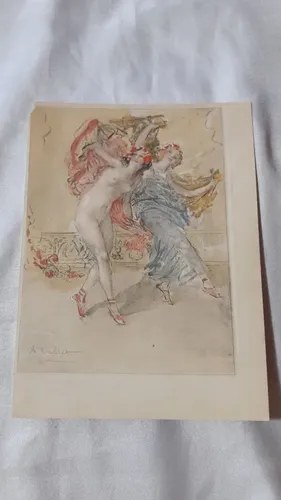 Grabado Orig. Erotico Color A.calbet 1937 Consuktar Stock