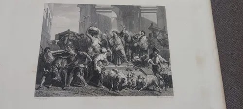 Grabado Original Antiguo 1869 Jesucristo Echa Del Templo - 5