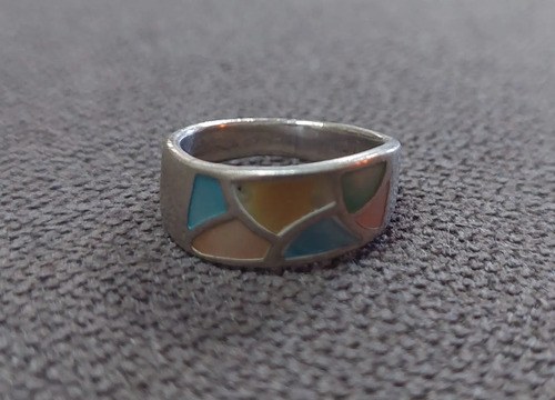 Hermoso Anillo Plata Sellada Con Esmalte Consultar Stock Plateado 17