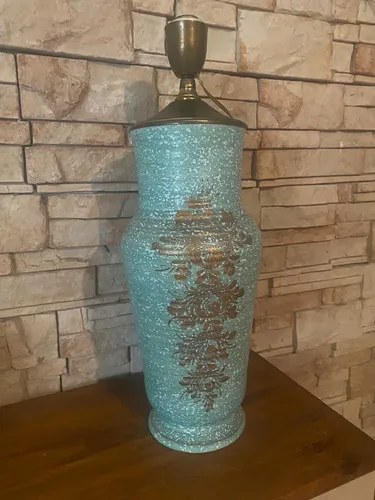 Lampara Vieja Ceramica Singlesa Crown Devon Consultar Stock Turquesa Con Detalles Dorados
