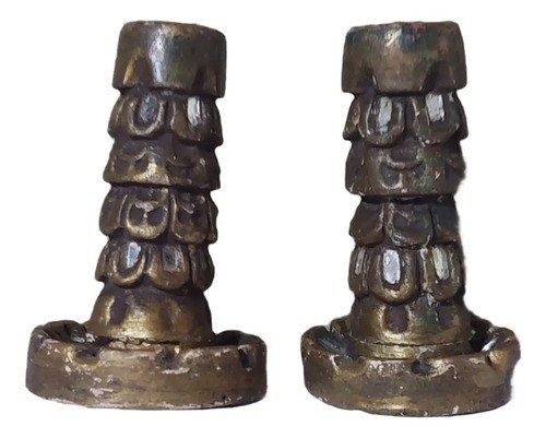 Par Candelabros Madera Doras Peru Viejos Consultar Stock Dorado Oscuro