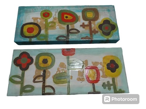 Par Cuadros Modernos Acrilico Firm Flores Consultar Stock Multicolor (turquesa, Verde, Amarillo, Roj