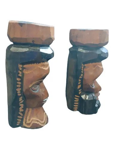 Par Tallas De Madera Jamaica Consultar Stock Marrón - 2