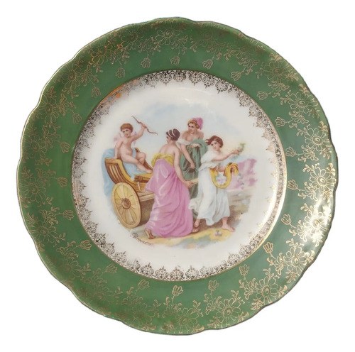 Plato Porcelana Kpm Verde Alemán Consuktar Stock Verde Oscuro Escena