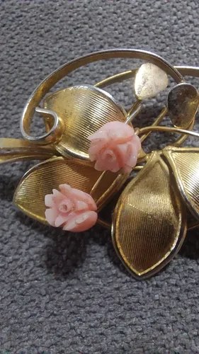 Prendedor Dorado Flores Coral Faltante Aguja Consultar Stock Dorado Oscuro - 3