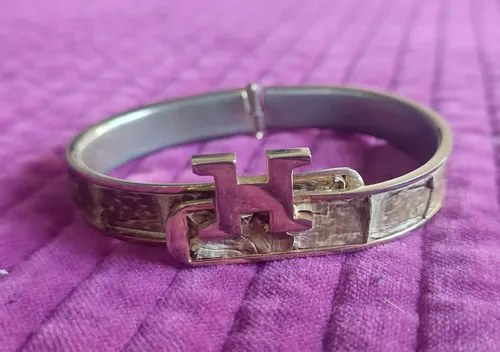 Pulsera Brazalete Cuero Y Una H Dorada Consultar Stock Dorado Oscuro 1 Cm