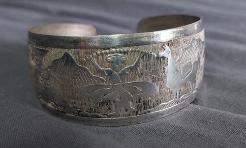 Pulsera Brazalete Peruano Metal Plateado Consultar Stock Plateado 5 Cm