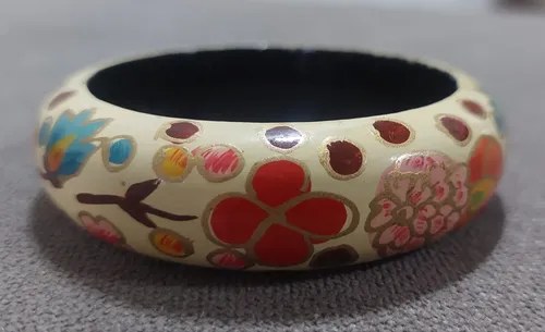 Pulsera Madera Pintada Mano Consultar Stock Beige 1111 Cm