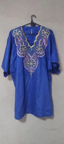 Vestido Largo Kaftan Azul ,bordado Consultar Stock Azul Uni