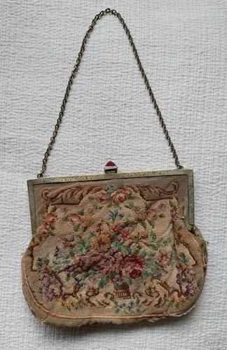 Vieja Cartera Mano Siglo Xix Austria Consultar Stock Beige Floreado Bronce Dorado