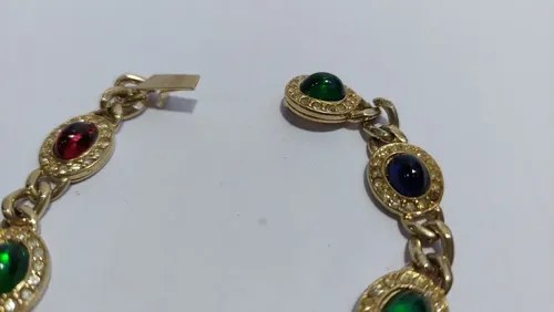 Vieja Pulsera Dorada Vidrios Colores Consultar Stock Dorado 28221.9 Cm 45.72 Cm - 6