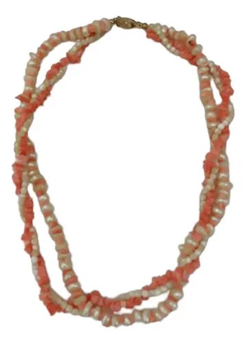 Viejo Collar Coral Y Perlas De Rio Muy Linda Consultar Stock Naranja