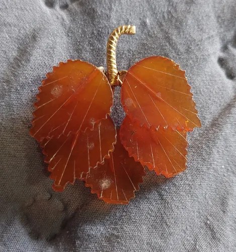 Viejo Prendedor Broche Hojas Ámbar Ruso Consultar Stock Naranja Oscuro