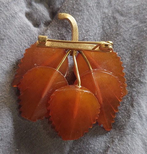 Viejo Prendedor Broche Hojas Ámbar Ruso Consultar Stock Naranja Oscuro - 3