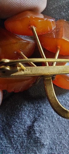 Viejo Prendedor Broche Hojas Ámbar Ruso Consultar Stock Naranja Oscuro - 4