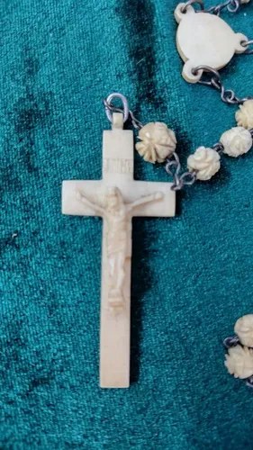 Viejo Rosario Crucifijo Tallado En Hueso Consultar Stock Beige - 5