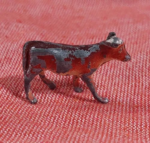 Viejo Ternero Plomo Juguete Miniatura Consultar Stock Marrón - 3