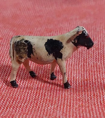 Viejo Vaca Plomo Juguete Miniatura Consultar Stock Blanco - 2
