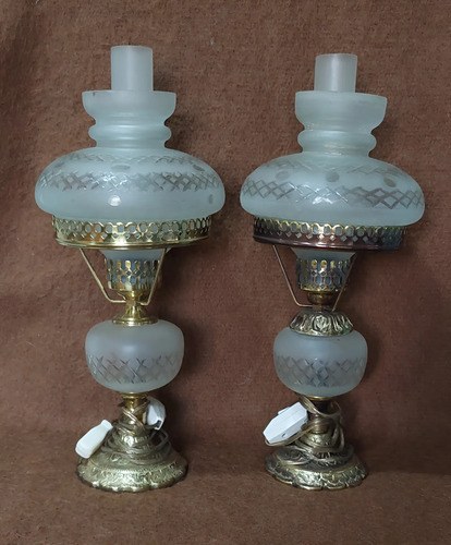 Viejos Par Veladores Cristal Consultar Stock Dorado Blanco