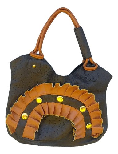 Vintage Cartera Cuero Avestruz Negra Consultar Stock Negro Liso Marrón