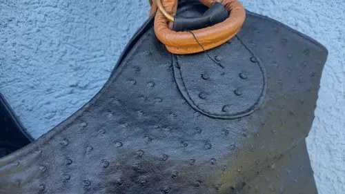 Vintage Cartera Cuero Avestruz Negra Consultar Stock Negro Liso Marrón - 3