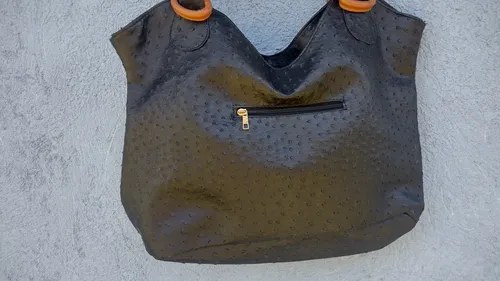 Vintage Cartera Cuero Avestruz Negra Consultar Stock Negro Liso Marrón - 4