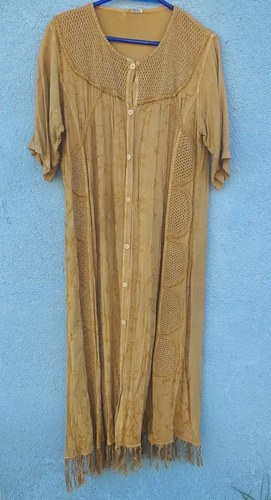 Vintage Vestido India Bordado Marrón Consultar Stock Marrón Claro Liso L