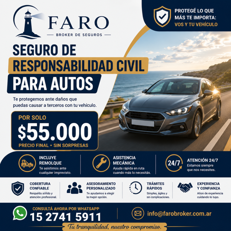 Seguro de responsabilidad civil para autos + remolque $ 55.000