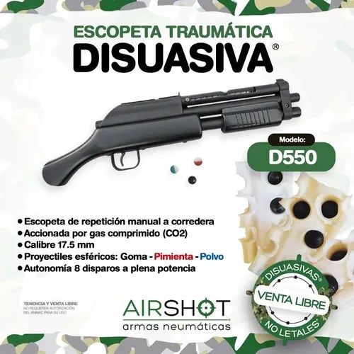 Escopeta Disuasiva® D550 By Airshot® Postas De Goma Defensa Negro 17.5 Mm - 3