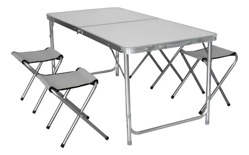 Mesa Plegable Aluminio Camping C/4 Banquitos Modelo Full Blanco