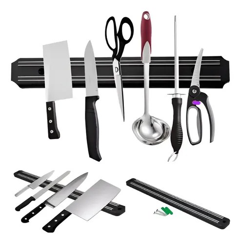 Barra Imantada Soporte Porta Cuchillos Iman Magnetica 33 Cm. Negro
