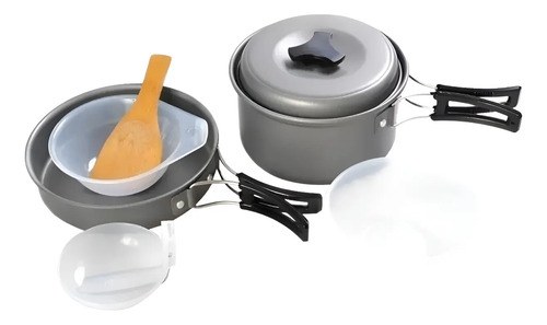 Marmita Camping Aluminio Teflonado Funda Olla Tap 2 Personas Gris Oscuro