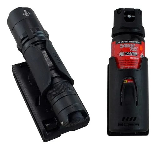 Kit Tactico Defensa Boer Porta Linterna+porta Gas Pimienta Negro