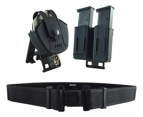 Kit Combo Tactico Boer Cinto + Porta Cargador Doble+esposa Negro