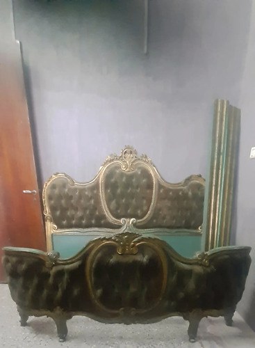 Cama 2 Plazas Luis Xv Dorado A La Hoja Craquelado Circa 1950